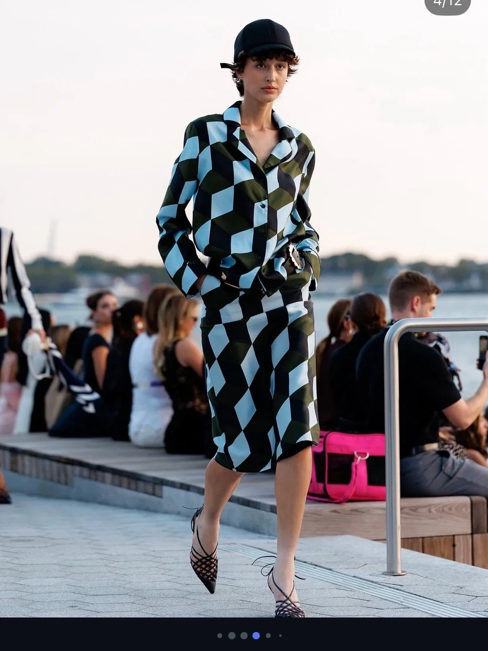 NWT Cynthia Rowley Silk wool Geometric print Midi Skirt